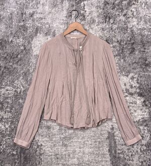 New Anthropologie Top 10 Womens Floreat Blush Pink Embroidered Tassel Tie